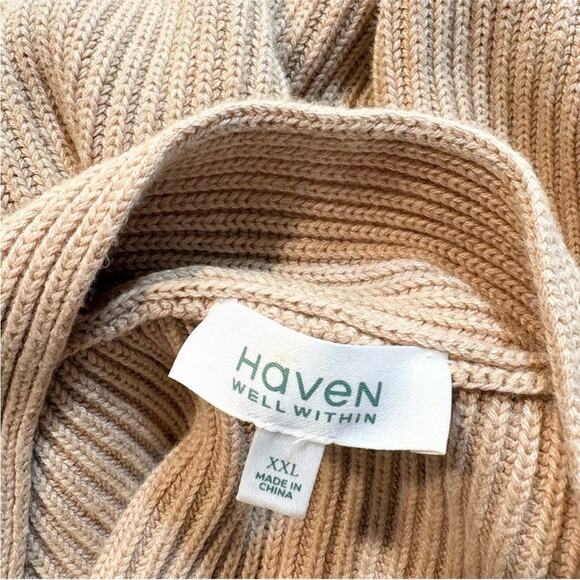 Haven Well Within Cotton Cashmere Blend V-Neck Ribbed Knit Sweater Tan XXL - Picture 10 of 13